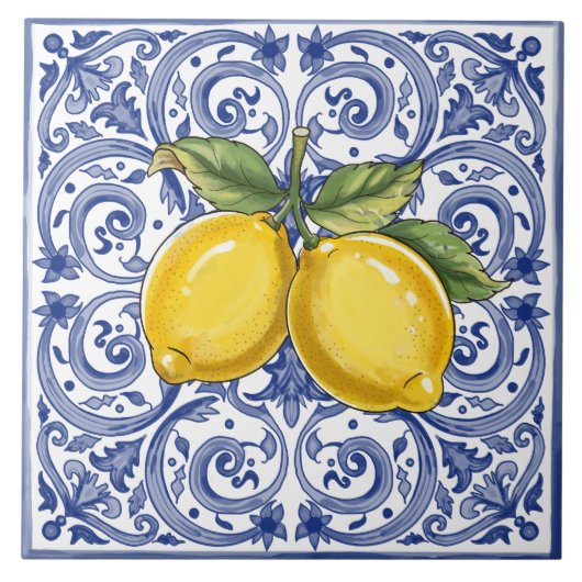 Dolce Vita Meditarrean Blue & Lemons italienische  Fliese (Vorderseite)