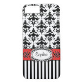 Dolce Vita Retro roter, Schwarzweiss-Damast Case-Mate iPhone Hülle (Rückseite)
