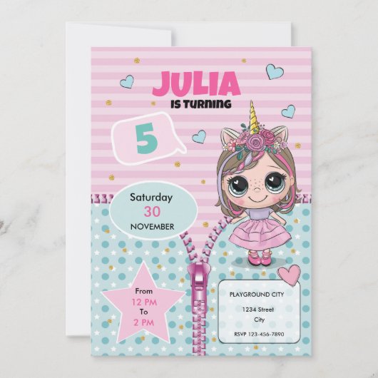 Doll Birthday Invitation Einladung (Vorderseite)