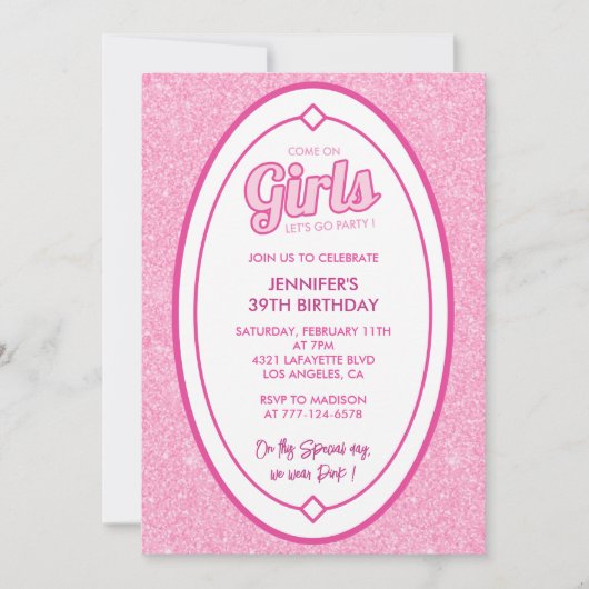 Doll Blush Pink Glitzer 39. Einladung (Vorderseite)