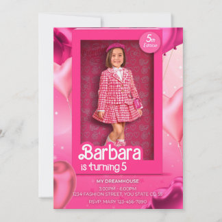 Doll Box Birthday Invitation - Barbie-Inspired Pin Einladung