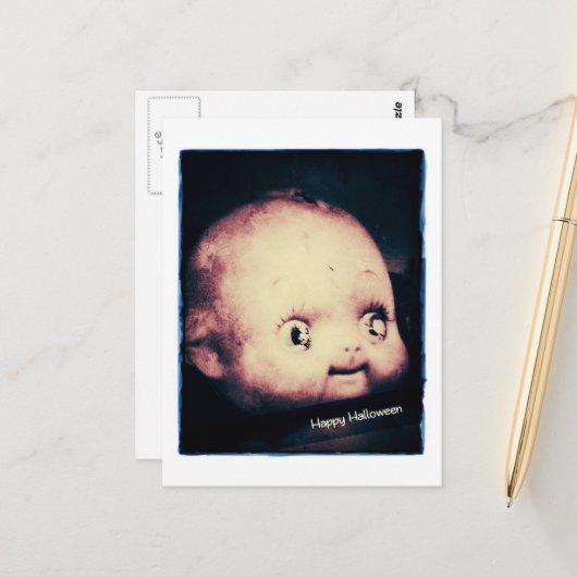 Doll Head Halloween Postkarte (Vorderseite/Rückseite Beispiel)