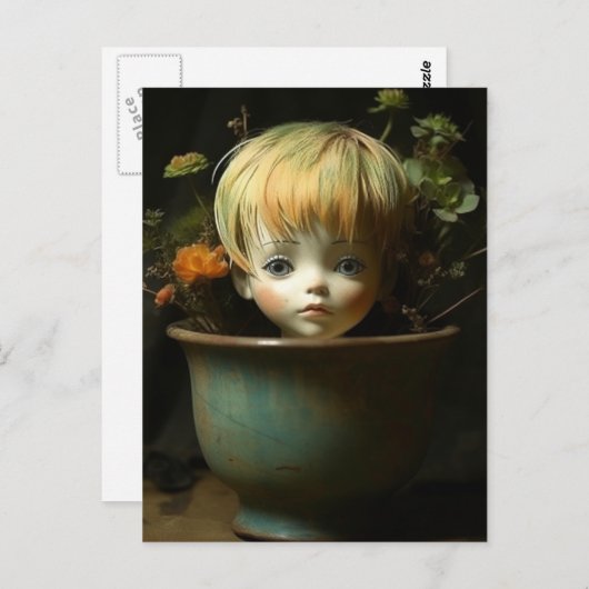Doll Head Planter Postkarte (Vorne/Hinten)