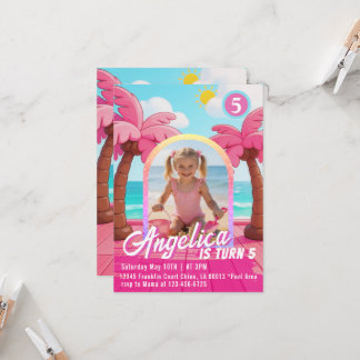 Doll Pink Fashion Beach Birthday Invitation Einladung