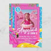 Doll Pink Fashion Pool Birthday Invitation Einladung (Vorne/Hinten)
