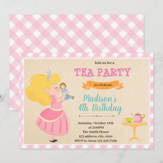 Doll-Tee-Party Einladung (Vorne/Hinten)