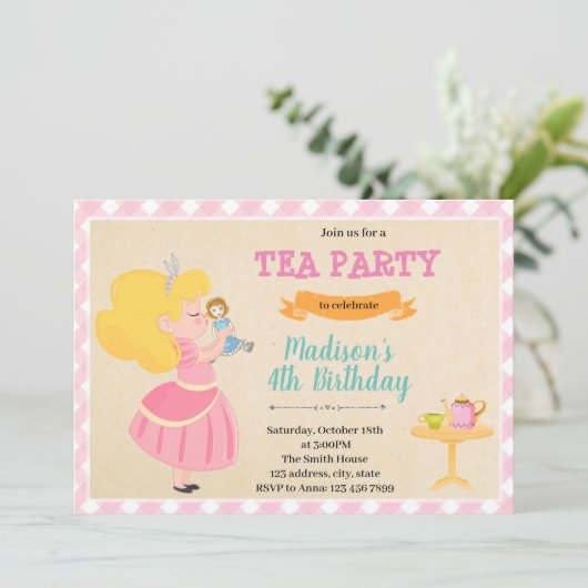 Doll-Tee-Party Einladung (Stehend Vorderseite)