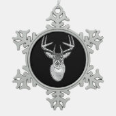 Dollar auf Schwarz-weißem Schwanz-Rotwildkopf Schneeflocken Zinn-Ornament (Vorderseite)