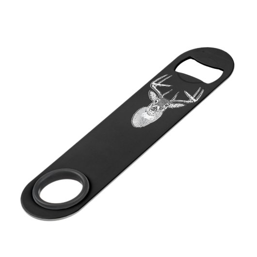 Dollar auf Schwarz-weißem Schwanz-Rotwildkopf Speedflaschenöffner (Vorderseite Schrägansicht)