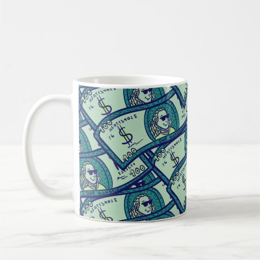 Dollar-Banknoten: Nahtloses Geldmuster Kaffeetasse (Links)