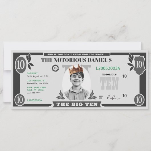 Dollar Bill, berüchtigter Hip Hop Rap, Fake Money Einladung (Vorderseite)