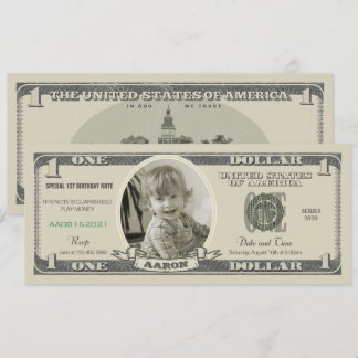 Dollar Bill Einladung für einen ersten Geburtstag
