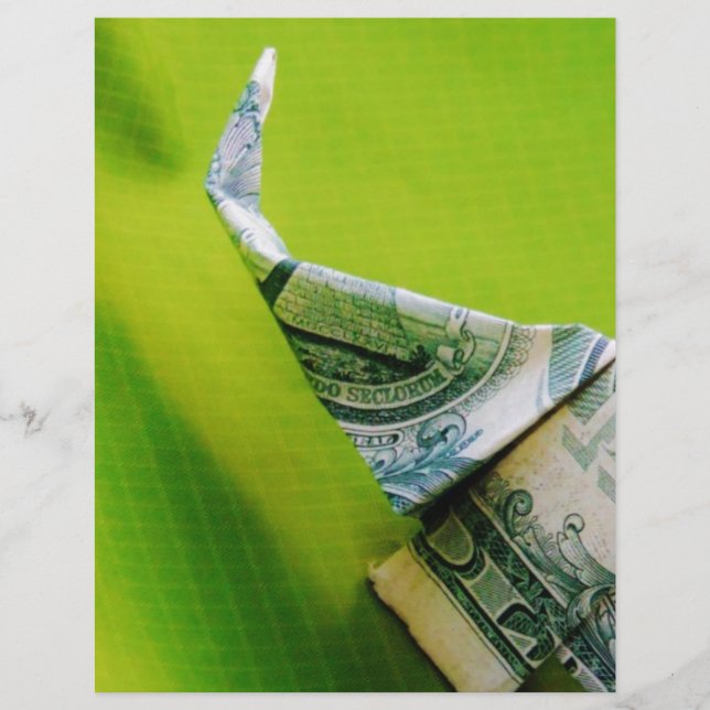 Dollar-Bill Origami Elephant auf grünem Hintergrun (Vorderseite)