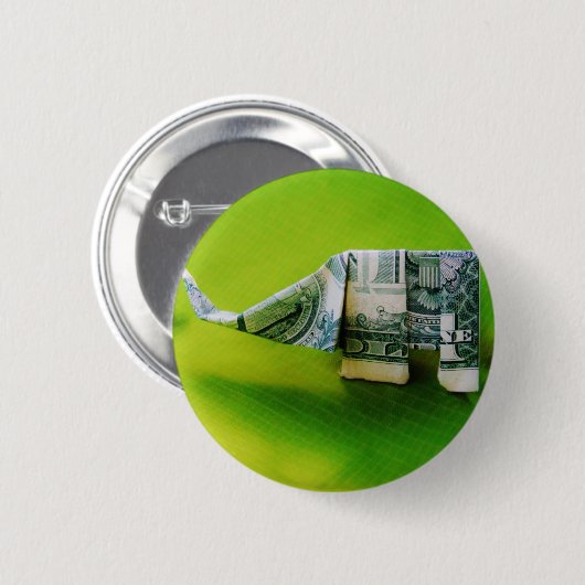 Dollar-Bill Origami Elephant auf grünem Hintergrun Button (Vorne & Hinten)