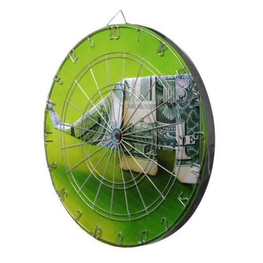 Dollar-Bill Origami Elephant auf grünem Hintergrun Dartscheibe (Vorderseite rechts)