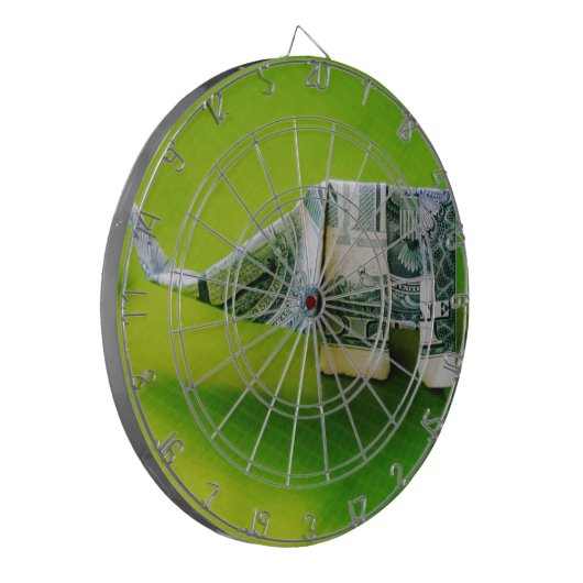 Dollar-Bill Origami Elephant auf grünem Hintergrun Dartscheibe (Vorderseite Links)