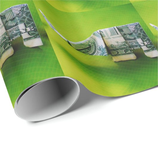 Dollar-Bill Origami Elephant auf grünem Hintergrun Geschenkpapier (Rolleneckpunkt)