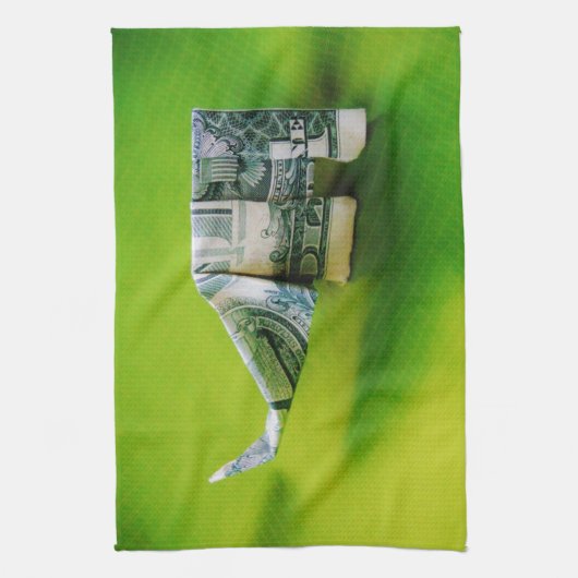 Dollar-Bill Origami Elephant auf grünem Hintergrun Handtuch (Vertikal)