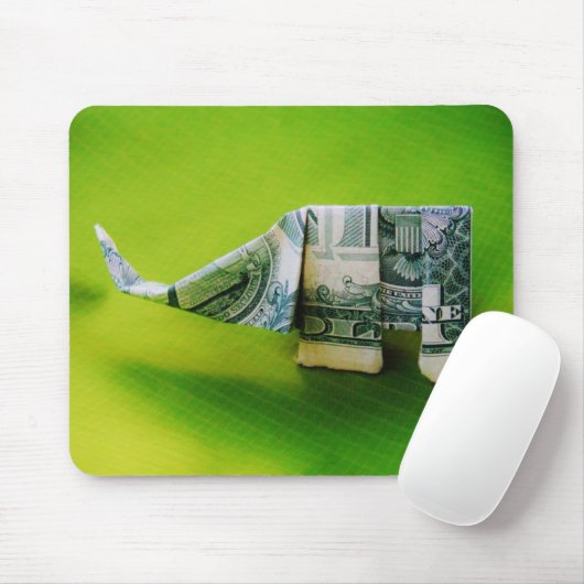 Dollar-Bill Origami Elephant auf grünem Hintergrun Mousepad (Mit Mouse)