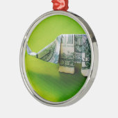 Dollar-Bill Origami Elephant auf grünem Hintergrun Ornament Aus Metall (Links)