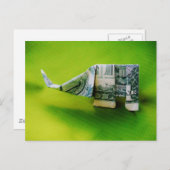 Dollar-Bill Origami Elephant auf grünem Hintergrun Postkarte (Vorne/Hinten)