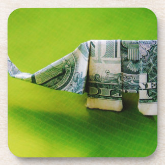 Dollar-Bill Origami Elephant auf grünem Hintergrun Untersetzer