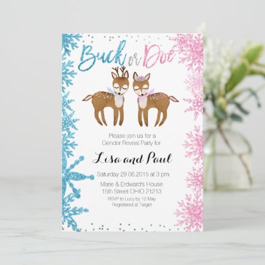 Dollar-oder Damhirschkuh-Geschlecht decken Einladung (Stehend Vorderseite)