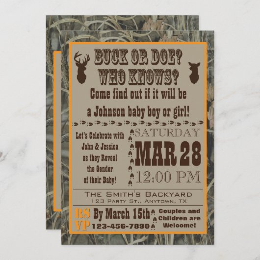 Dollar-oder Damhirschkuh-Geschlecht decken Einladung (Vorne/Hinten)