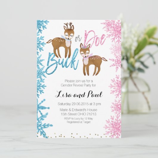 Dollar-oder Damhirschkuh-Geschlecht decken Einladung (Stehend Vorderseite)