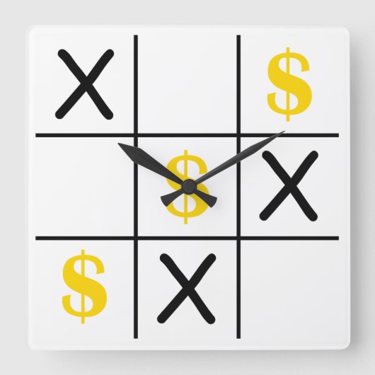 Dollar Tic Tac Toe Quadratische Wanduhr (Vorderseite)