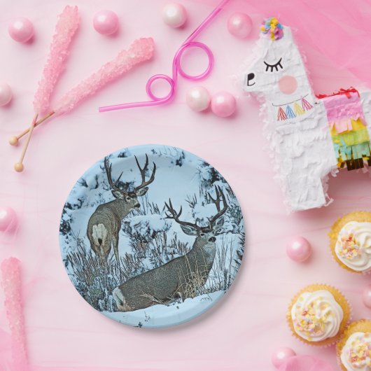 Dollarrotwild im Schnee Pappteller (Party)