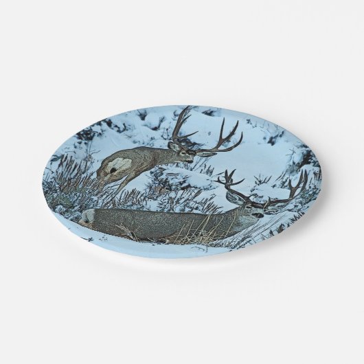 Dollarrotwild im Schnee Pappteller (Schrägansicht)