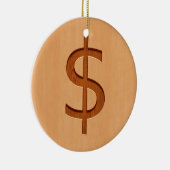 Dollarsymbol graviert auf hölzernem Entwurf Keramikornament (Rechts)
