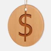 Dollarsymbol graviert auf hölzernem Entwurf Keramikornament (Links)