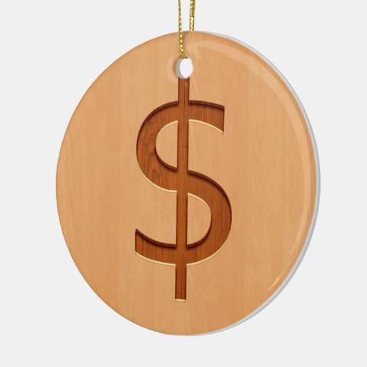 Dollarsymbol graviert auf hölzernem Entwurf Keramikornament (Links)