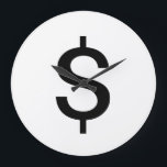 Dollarzeichen | Einfache moderne Alphabet Große Wanduhr<br><div class="desc">Schwarzes Dollarzeichen im schlichten modernen Stil auf weißem Hintergrund.
Klicken Sie auf den Button "Anpassen",  um das Design zu personalisieren,  indem Sie die gewünschte Farbe auswählen und sogar Ihren eigenen Text hinzufügen.

Die passenden Artikel sind auch im Shop erhältlich.</div>