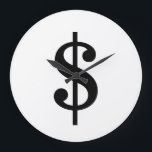 Dollarzeichen| Einfache moderne Alphabete Große Wanduhr<br><div class="desc">Schwarzes Dollarzeichen im klassischen Stil auf weißem Hintergrund.
Klicken Sie auf die Schaltfläche "Anpassen", um das Design zu personalisieren, indem Sie die gewünschte Farbe auswählen und sogar Ihren eigenen Text hinzufügen.
Matching-Artikel sind auch im Lager erhältlich.</div>