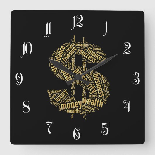 Dollarzeichen Quadratische Wanduhr (Vorderseite)