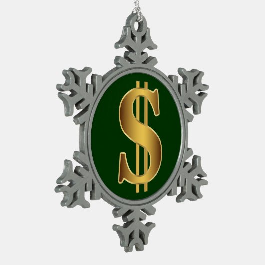 Dollarzeichen Schneeflocken Zinn-Ornament (Links)