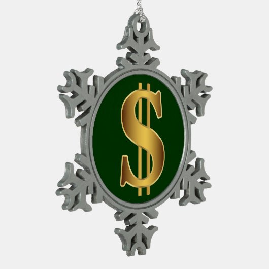 Dollarzeichen Schneeflocken Zinn-Ornament (Links)
