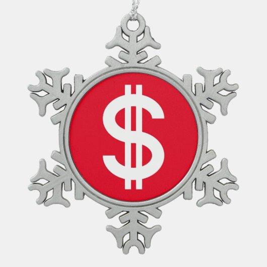Dollarzeichen Schneeflocken Zinn-Ornament (Vorderseite)