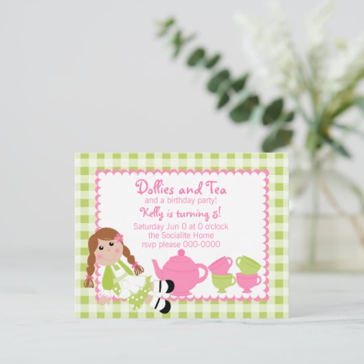 Dollies Tea Party Einladung (Stehend Vorderseite)