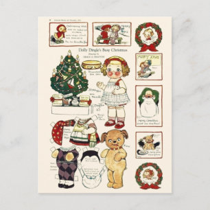 Dolly Dingle Doggie Papierpuppen Vintage Weihnacht Feiertagspostkarte