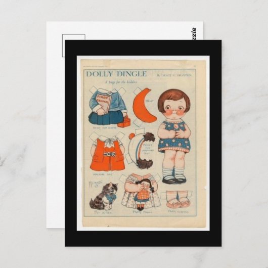 DOLLY DINGLE PAPER DOLL POSTCARD POSTKARTE (Vorne/Hinten)