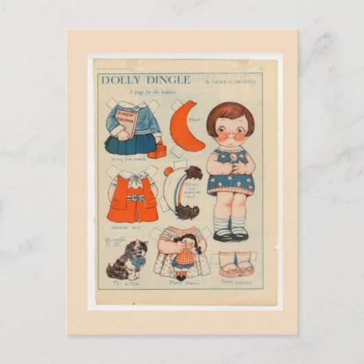 DOLLY DINGLE PAPER DOLL POSTCARD POSTKARTE (Vorderseite)