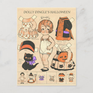 Dolly Dingles Halloween-Papierpuppen 🎎  Feiertagspostkarte