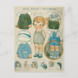 Dolly Dingles Herzblatt-Papierpuppe auf Postkarte