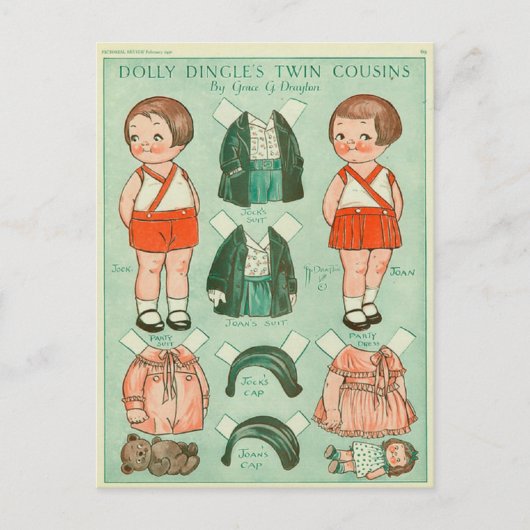Dolly Dingle's Twin Cousins Paper Doll Postcard Postkarte (Vorderseite)