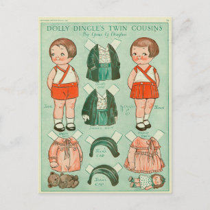Dolly Dingles Zwillings-Cousinen Papierpuppe Postk Postkarte