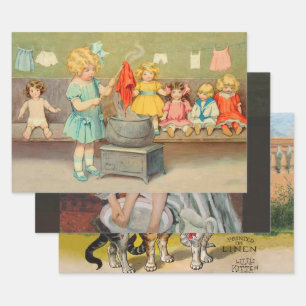Dolly Laundry Girl Vintage Spielpuppen Niedlich Geschenkpapier Set